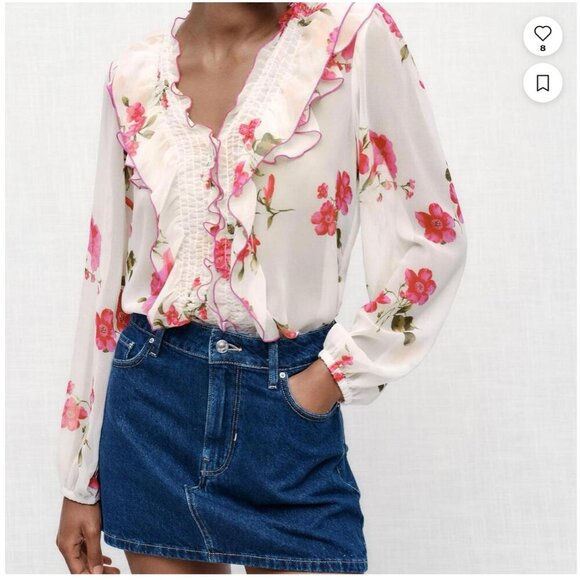 ZARA Floral Ruffle Blouse - Sizes XS, Small NEW WITH TAG! - Picture 1 of 5